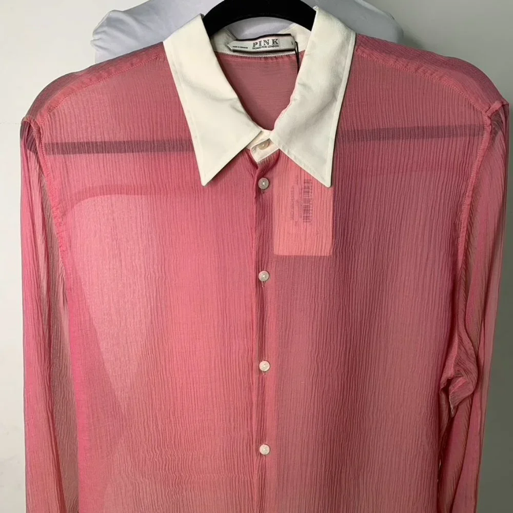 New PINK Women's Darcy Winchester 100% Silk Long Sleeve Button Down Shirt Large - Picture 2 of 11
